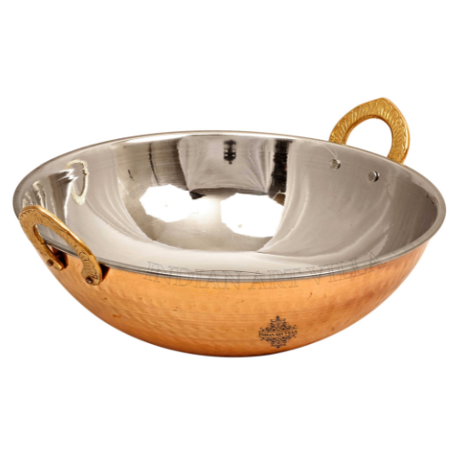 Stainless Steel - Copper Bottom Kadai (Wok), 18 G Heavy Duty , 9 Dia &  2.75 Tall - By Celebrate Festival Inc, 12 dia/ 88 oz capacity copper steel  wok, Durable copper