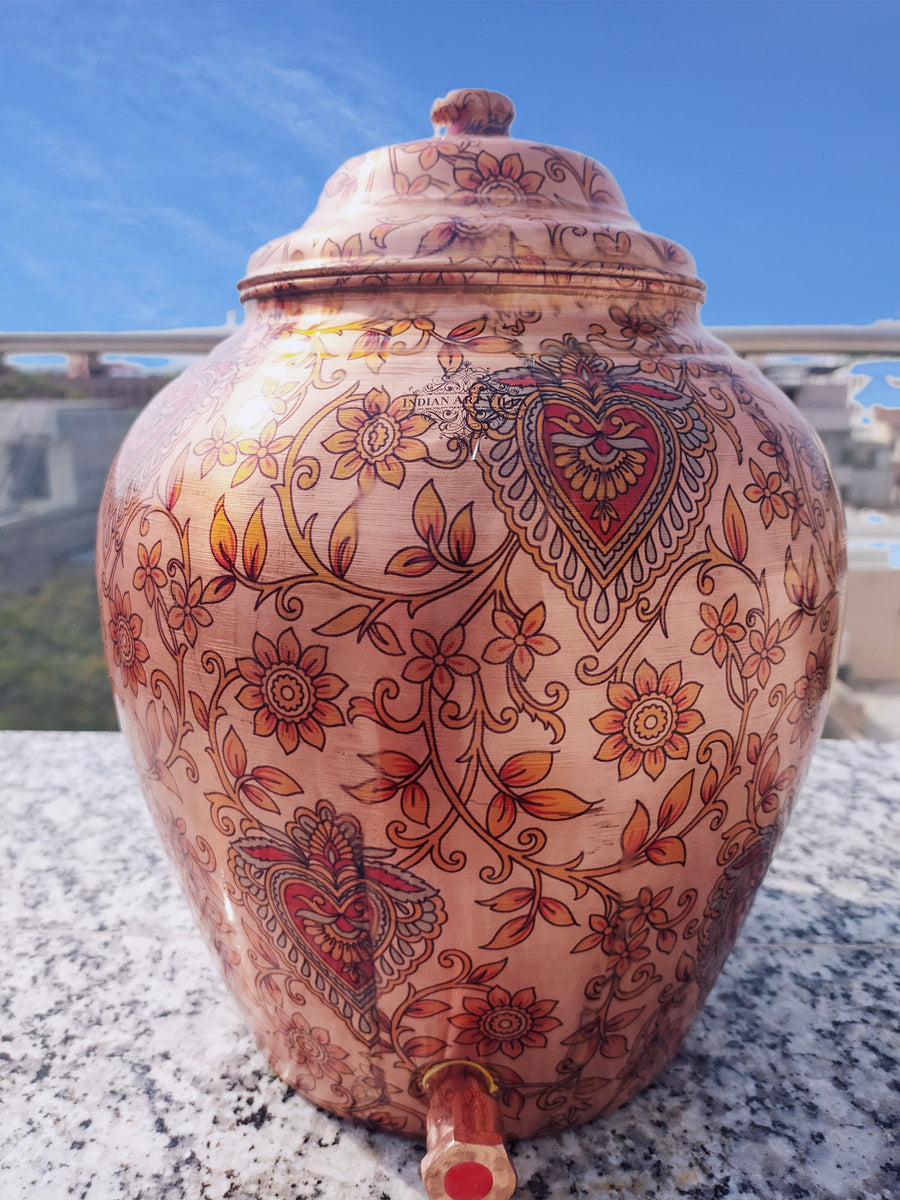 Multi Colored Printed Design Copper Water Dispenser Pot / Matka