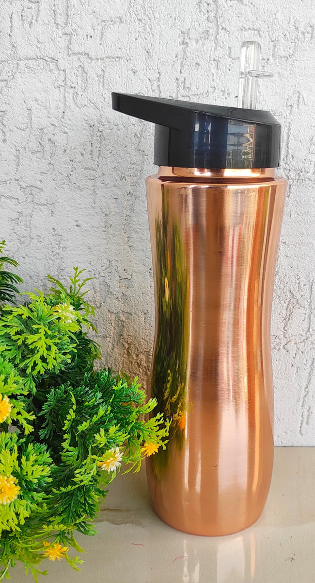 Pure Copper Lacquer Coated Leak Proof Champion Sipper Bottle with Straw,  Drinkware, Serveware