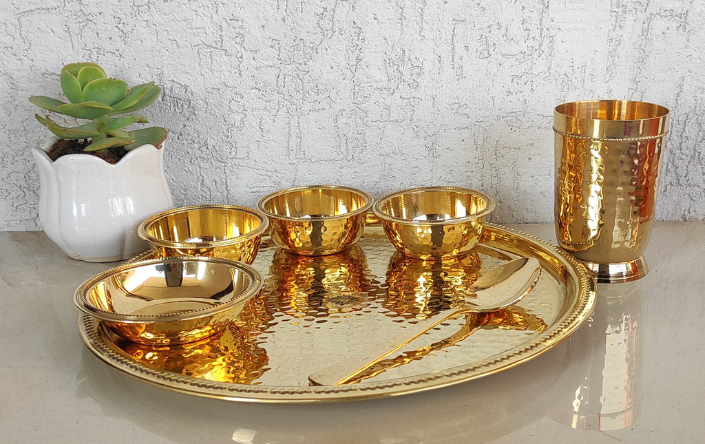 Brass Royal Dinnerware Set | Pure Brass Dinner Set with Etching work 