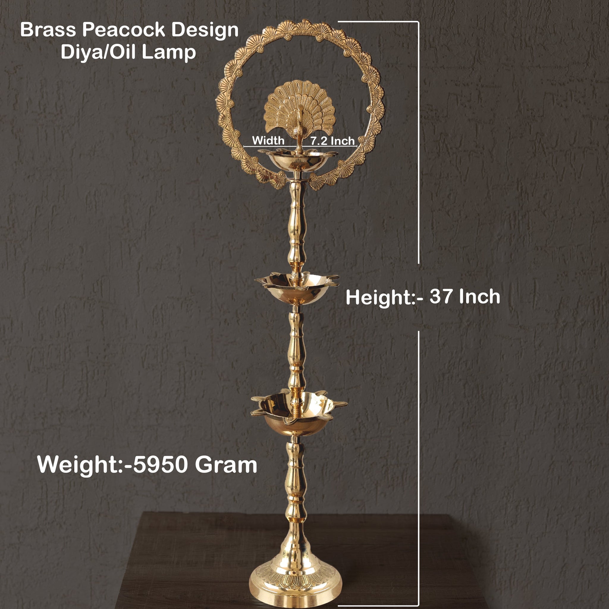 India Brass Five outlet Wick Peacock Oil Lamp Decorative Temple Home Puja Lamp 7